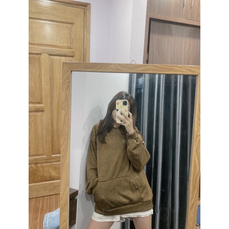 Áo nỉ hoodie dài tay nam nữ cao cấp màu nâu kèm ảnh thật