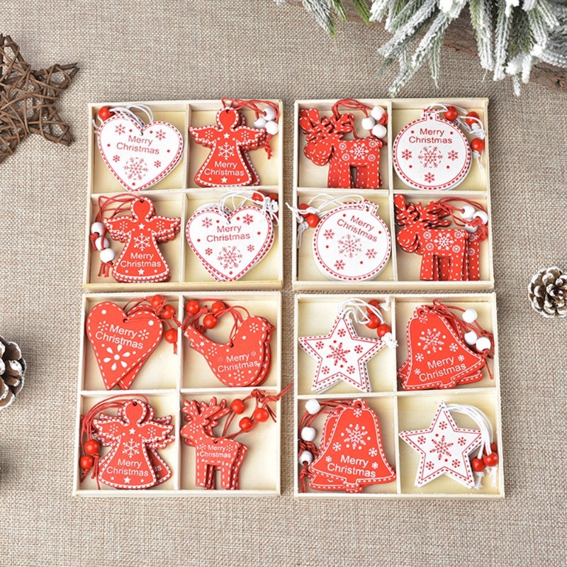 Set 12 Phụ Kiện Treo Trang Trí Cây Thông Noel Bằng Gỗ
