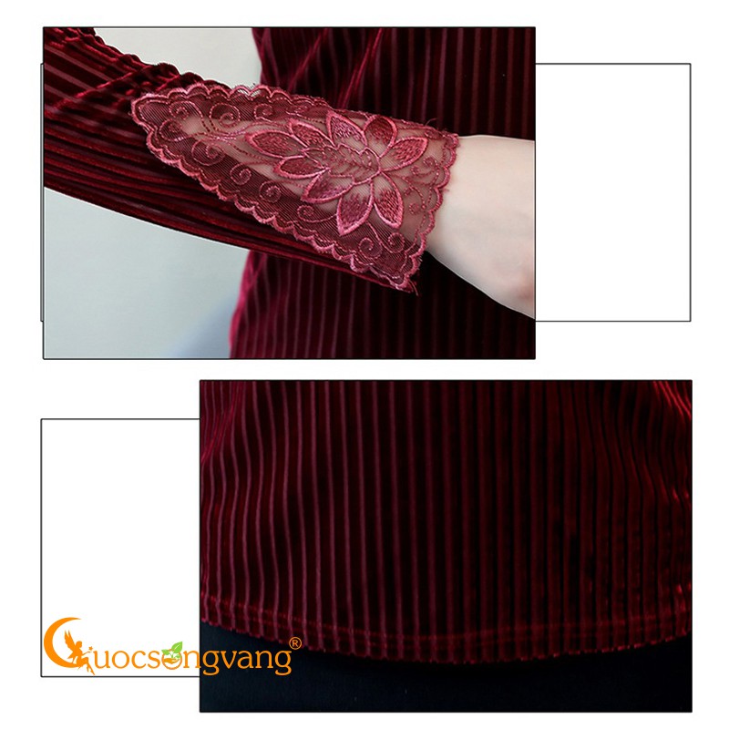 Áo nữ dáng ôm phối ren áo nhung lót lông GLA155 Cuocsongvang