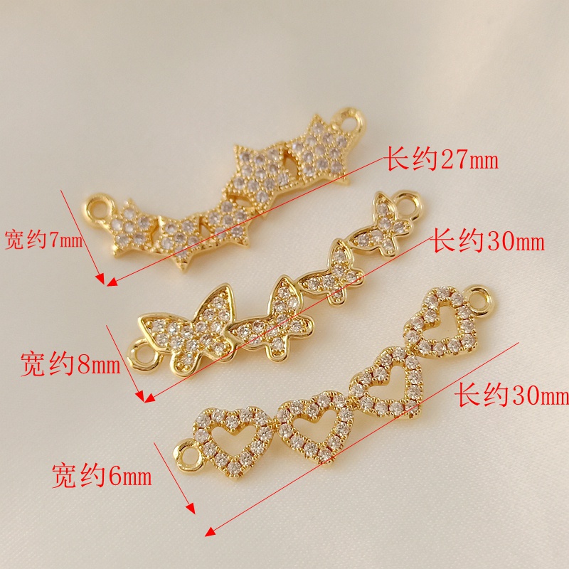 Dây Chuyền Bằng Đồng 14K Mặt Hình Trái Tim/Bướm/Trái Tim Đính Đá Zircon DIY