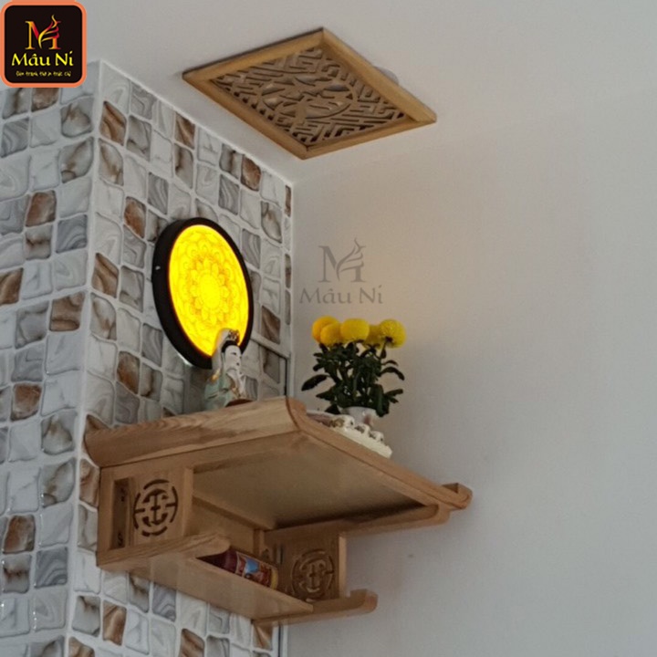 Đẹp -  Sang trọng, ấm cúng HÀO QUANG đường kính 30cm, khung sắt, in tranh trúc chỉ - đèn tượng thờ
