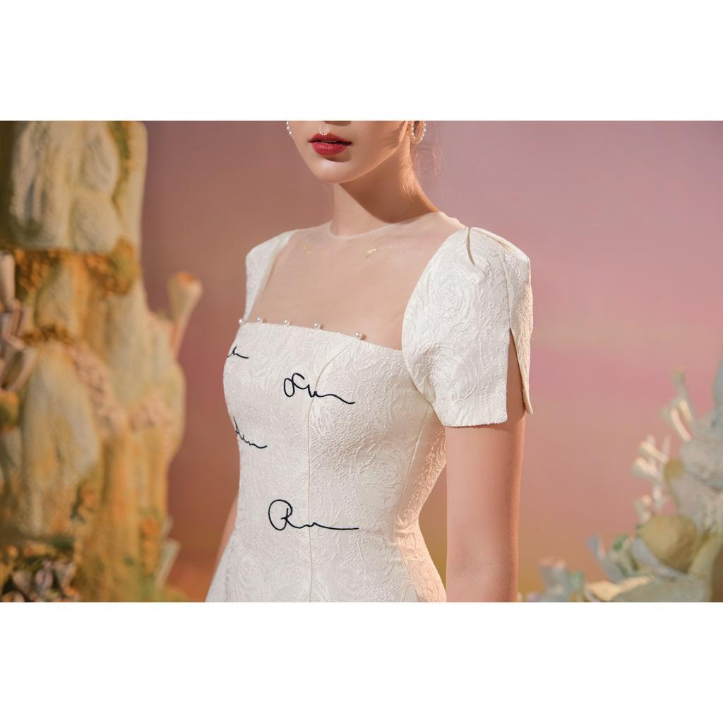 CHICHI - Váy Gấm hoa hồng vân nổi phối vải tơ Robe Champ de roses