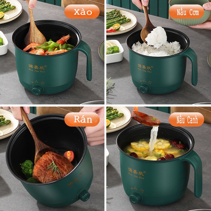 Nồi Lẩu Điện Mini, Nấu Mì 2 Tầng Kèm Giá Hấp Đa Năng Nướng, Luộc, Chiên Chống Dính Vân Đá Tiện Lợi, Ca nấu mì
