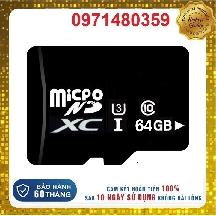 Thẻ nhớ đen MicroSD 64Gb/32G Class 10 U3 –chuyên cho CAMERA, Điện thoại, Loa đài, Máy ảnh