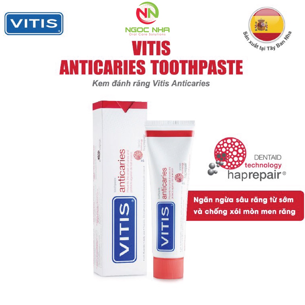 Kem đánh răng ngăn ngừa sâu răng Vitis Anticaries 100ml/ Tây Ban Nha