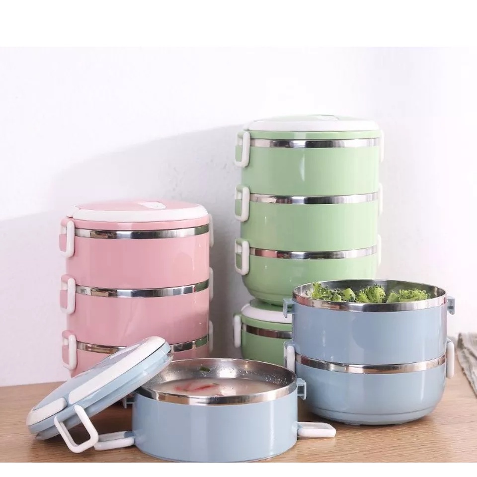 HỘP ĐỰNG CƠM( CÀ MEN) 2,3 ,4 TẦNG INOX BẰNG LÚA MẠCH - CÓ QUAI XÁCH DỄ CẦM NẮM