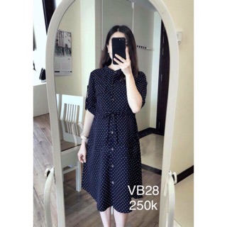 Váy bầu chấm bi dây rút tay lỡ