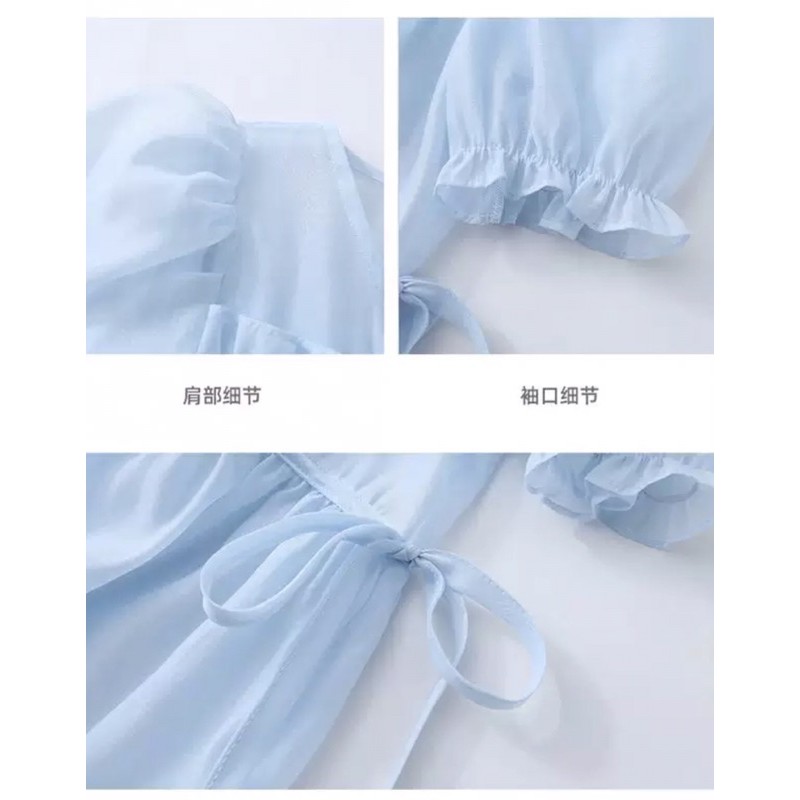 [ORDER] Đầm voan tơ màu xanh pastel hot hit cho mùa hè , dáng suông rộng xếp tầng siêu xinh , có kèm đầm lót