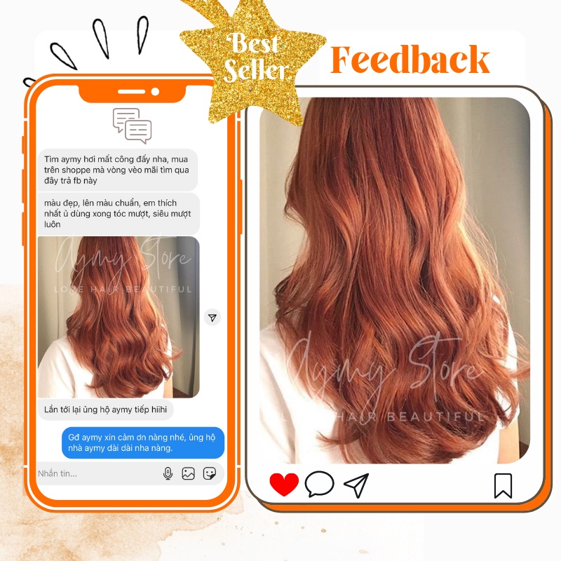 Thuốc nhuộm tóc nâu cam đào ánh hồng không tẩy tại nhà  chính hãng AYMY