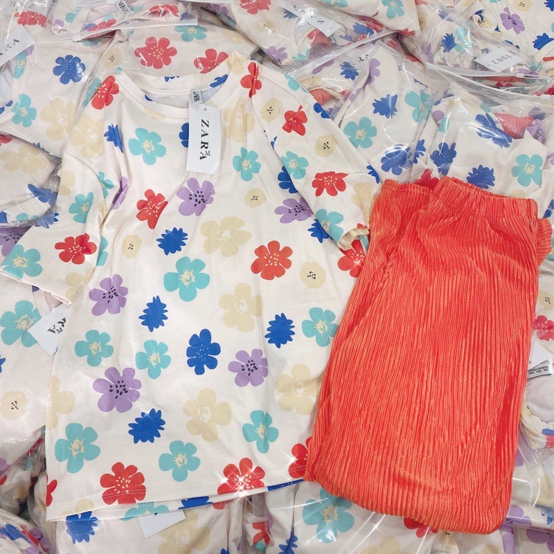 SÉT ÁO HOA QUẦN DẬP LY MÀU CAM CHO NỮ | BigBuy360 - bigbuy360.vn