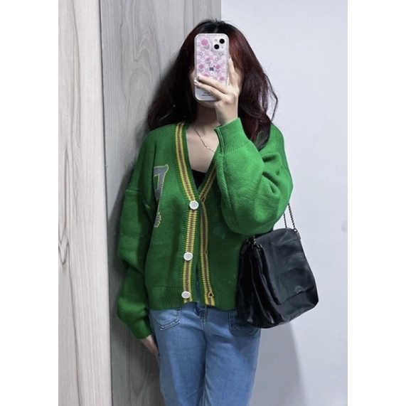 Áo Cardigan nữ in chữ P, áo khoác nữ phong cách Hàn Quốc chất mềm mịn dày dặn video thật