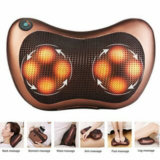 Gối massage nâu 8 bi có hồng ngoại đổi màu liên tục có ảnh thật