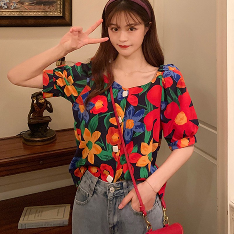 Áo Kiểu Tay Ngắn Hoạ Tiết In Thiết Kế Dáng Rộng Che Khuyết Điểm | BigBuy360 - bigbuy360.vn