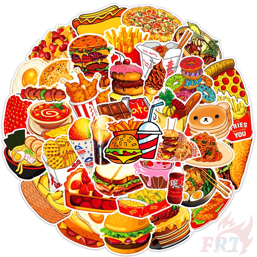 ❉ Miếng Dán Trang Trí Hình Hamburger / Pizza 05 Dễ Thương ❉ Bộ 50 Sticker Chống Thấm Nước Họa Tiết Doodle Hợp Thời Trang