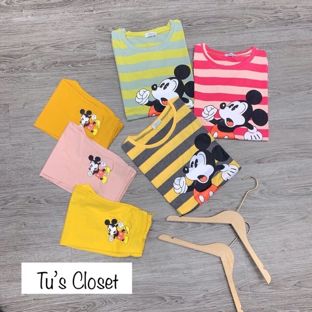 Bộ ngố mặc nhà kẻ sọc ngang chuột mickey