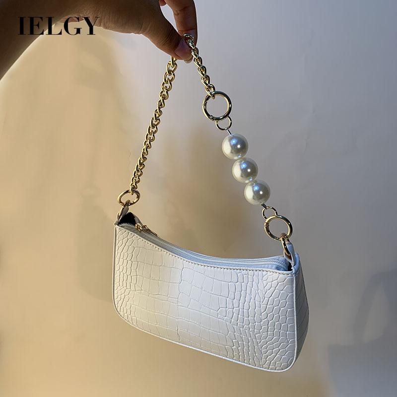 Túi đeo vai họa tiết da cá sấu phối dây ngọc trai giả phong cách Retro Pháp thanh lịch