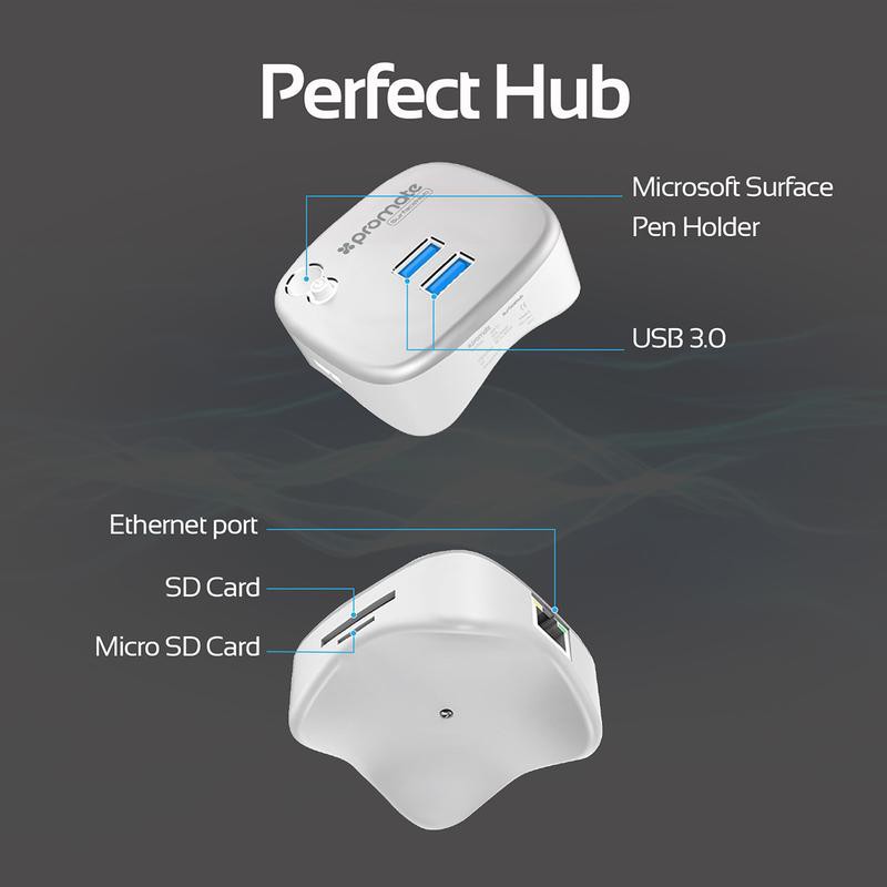 Bộ Hub chuyển đổi Promate Surfacehub USB 3.0 / RJ45 / SD / MicroSD Đa Năng cho Surface