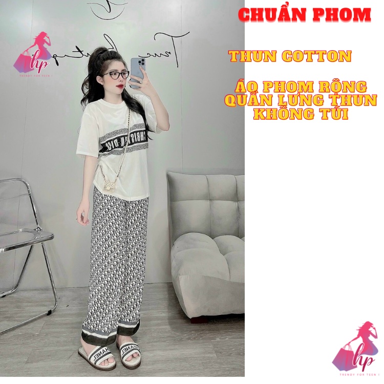 Set đồ bộ nữ sang chảnh áo tay ngắn phom rộng kèm quần dài in họa tiết kiểu hàn quốc tôn dáng mặc nhà đi chơi dạo aloha