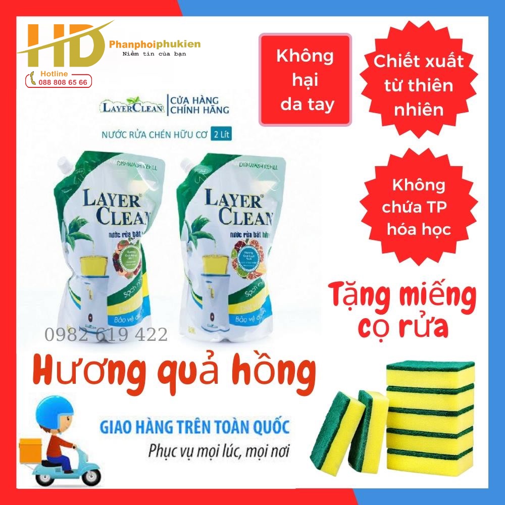Nước rửa chén bát Thành phần từ hữu cơ thiên nhiên Layer Clean - Tặng miếng mút cọ rửa cao cấp
