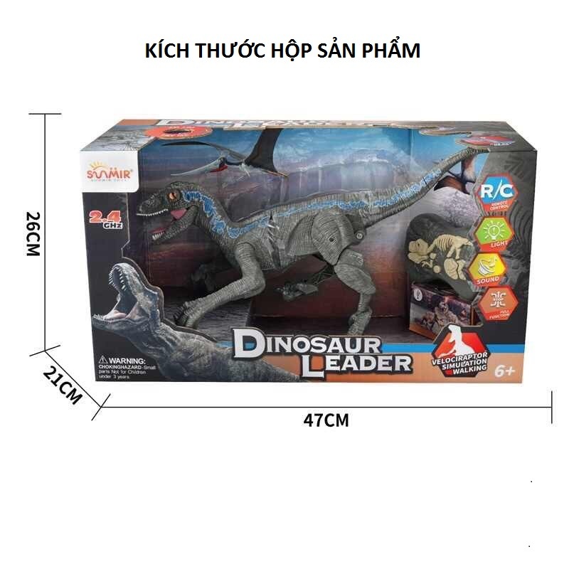 Đồ chơi khủng long điều khiển Velociraptor  cho trẻ em, có sạc pin, tiếng gầm, ánh sáng, di chuyển