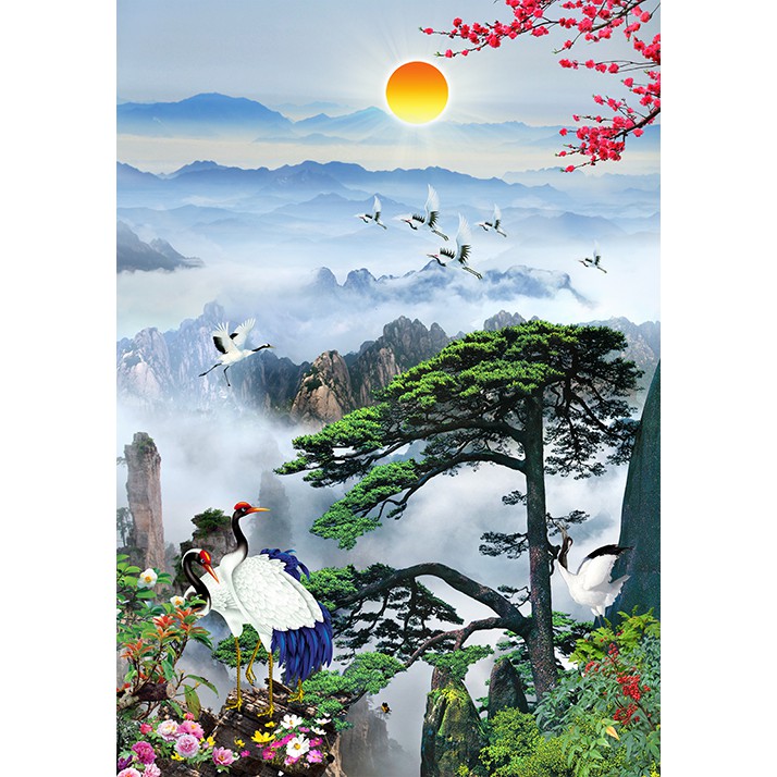Tranh dán tường HD Tùng hạc diên niên HUD0405 Kim sa