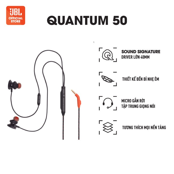 [Mã ELMALL300K giảm 5% đơn 500K] Tai nghe JBL Quantum 50 | Tặng hộp đựng tai nghe JBL - Hàng Chính Hãng