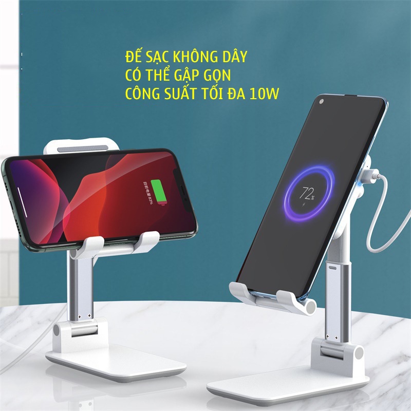 Giá Đỡ Điện Thoại, Ipad Kiêm Đế Sạc Không Dây Qi 10W GD008 Chất Liệu Abs Và Hợp Kim Nhôm Bền Đẹp, Chắc Chắn