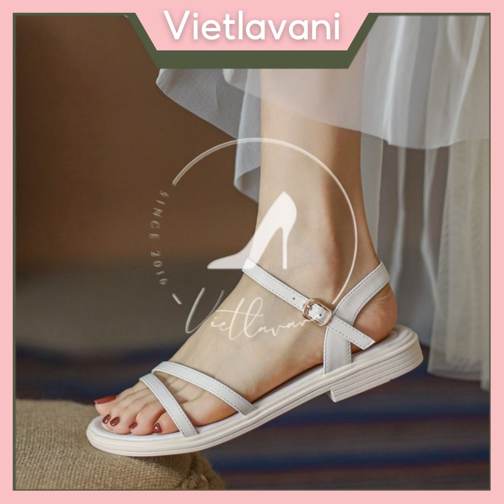Giày Sandal Nữ TTS48 Mũi Tròn Gót Hàng Đẹp Phong Cách Đơn Giản 2 màu kem và đen Trend 2022