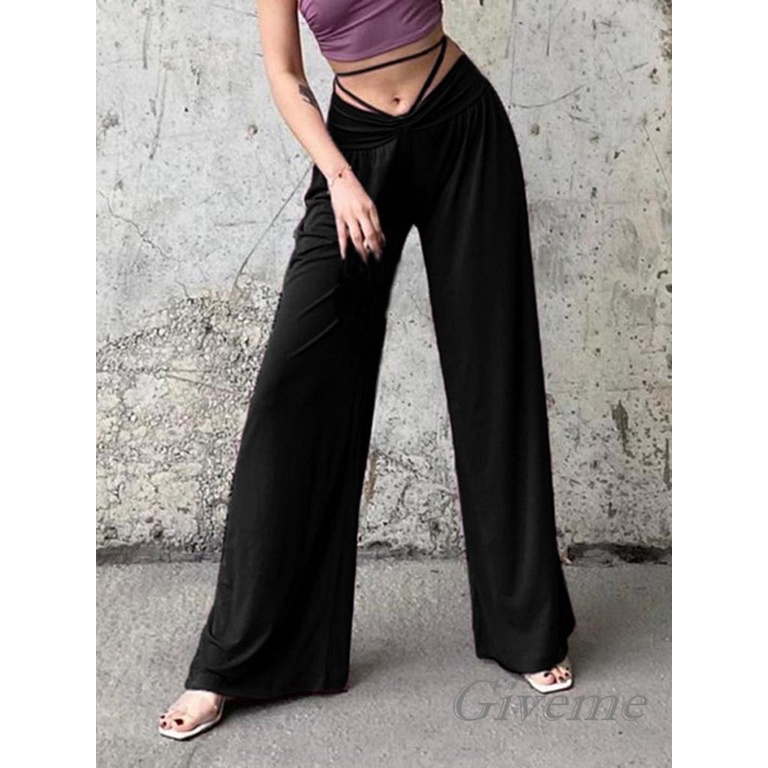 Quần Dài Lưng Cao Ống Rộng Màu Sắc Đơn Giản Cho Nữ