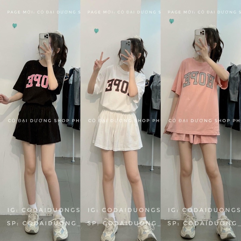 Bộ Đùi Nữ [FREESHIP] Set Đồ Nữ HOPE-Bộ Quần Short Đùi Áo Form Rộng Tay Lỡ, Sooc Phông Mặc Ở Nhà Ulzzang