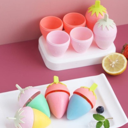 Khuôn làm kem que 6 khuôn (hình Quả Dâu và hình khác) KM20094