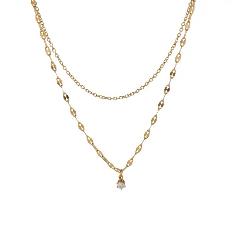 Dây chuyền hai lớp đính đá zircon đơn giản phong cách Nhật Bản nhẹ nhàng sang trọng