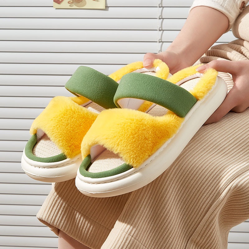 Dép đi trong nhà AYUER bằng vải lanh chống trượt màu sắc kẹo ngọt xinh xắn