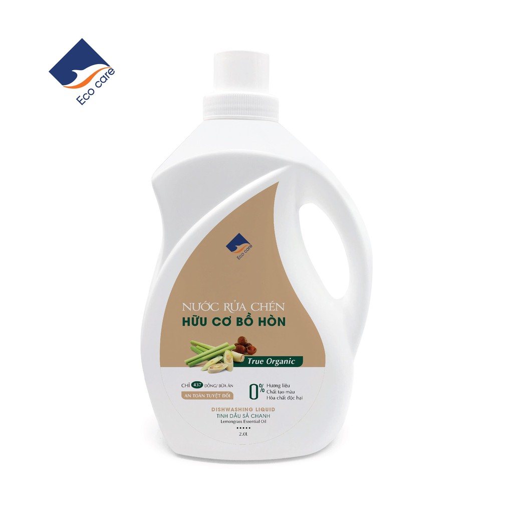 Nước rửa chén hữu cơ Bồ Hòn Ecocare hương Sả Chanh 2L thương hiệu ecocare