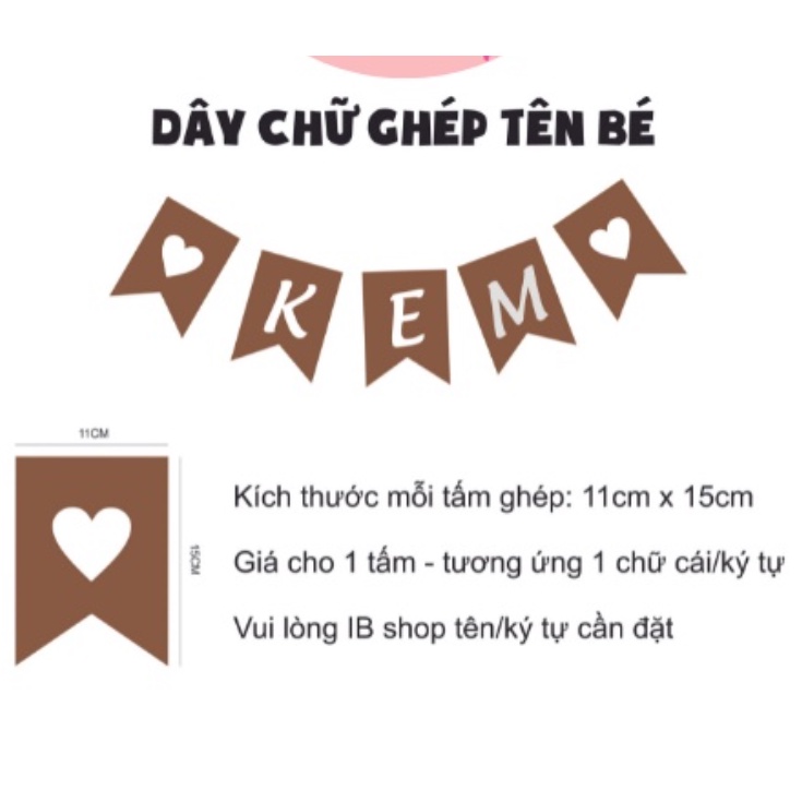 Dây chữ ghép tên bé tone Nâu Tây