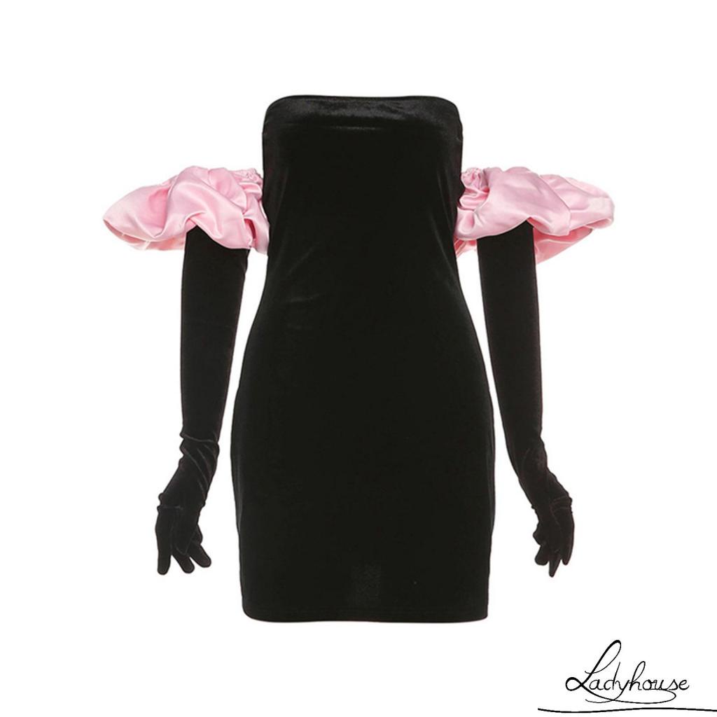 Đầm ôm dáng tay phồng dài hở vai gợi cảm thời trang mùa đông cho nữ