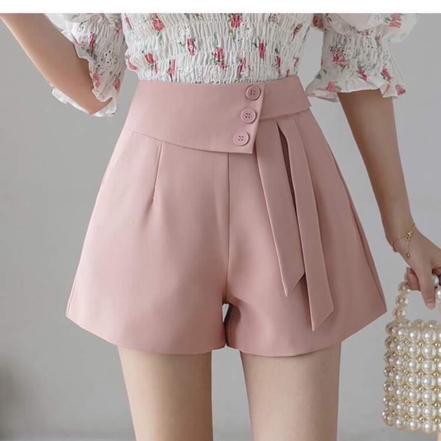 QUẦN ĐÙI NỮ LƯNG CAO PHỐI NƠ CHẤT TUYẾT MƯA