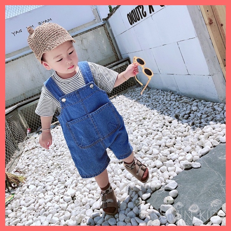 Yếm Jean mùa hè cho bé - Thời trang trẻ em Sumin Kids - Chất bò mềm kèm áo phông kẻ
