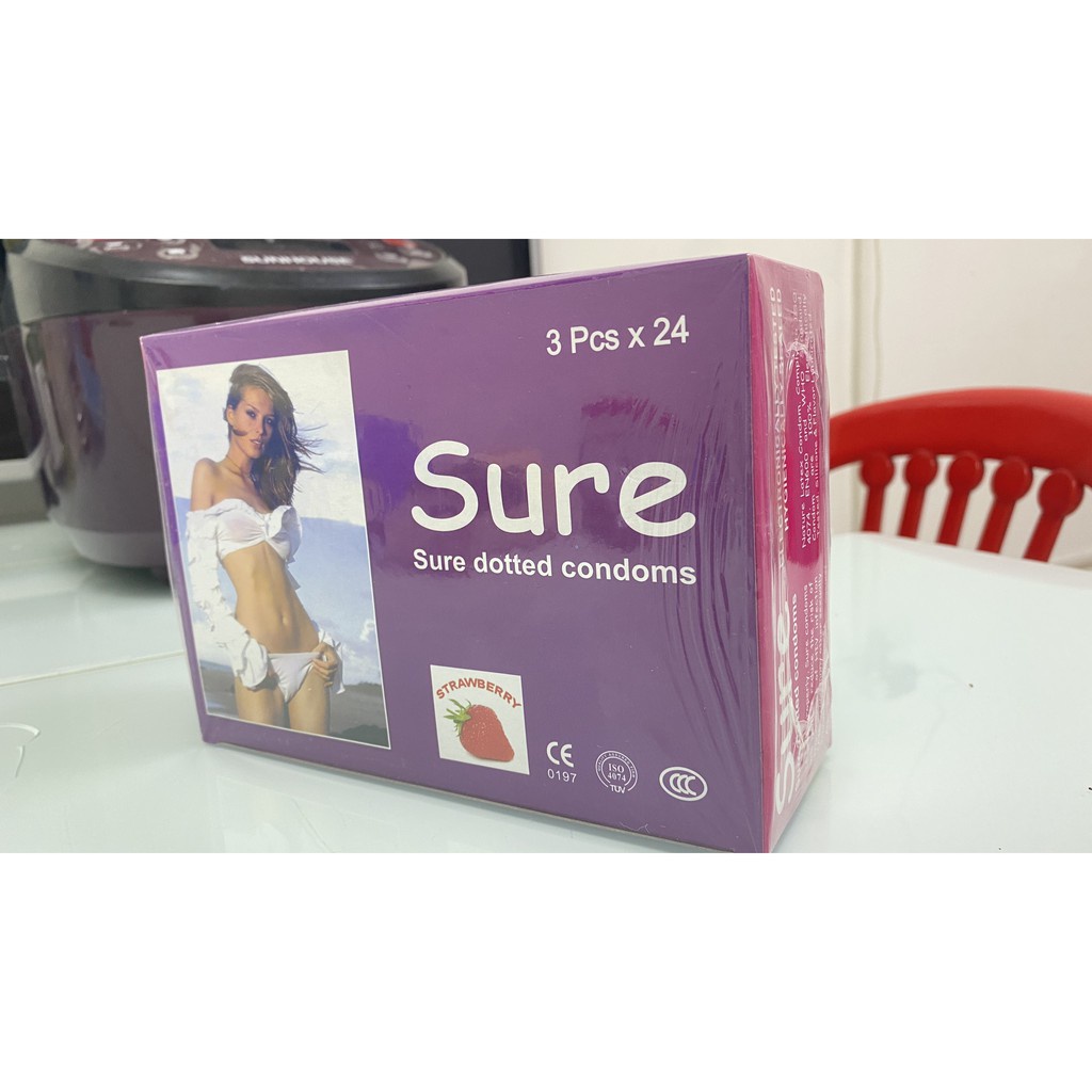 Bao Cao Su Sure Chính Hãng,Siêu Mỏng Cảm Giác Thật.Hộp 3 Cái