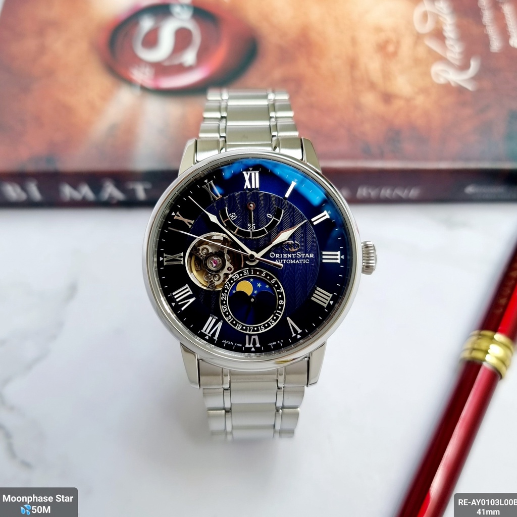 Đồng Hồ Nam Orient Star RE-AY0103L00B Máy Automatic Dây Sắt Mặt Xanh
