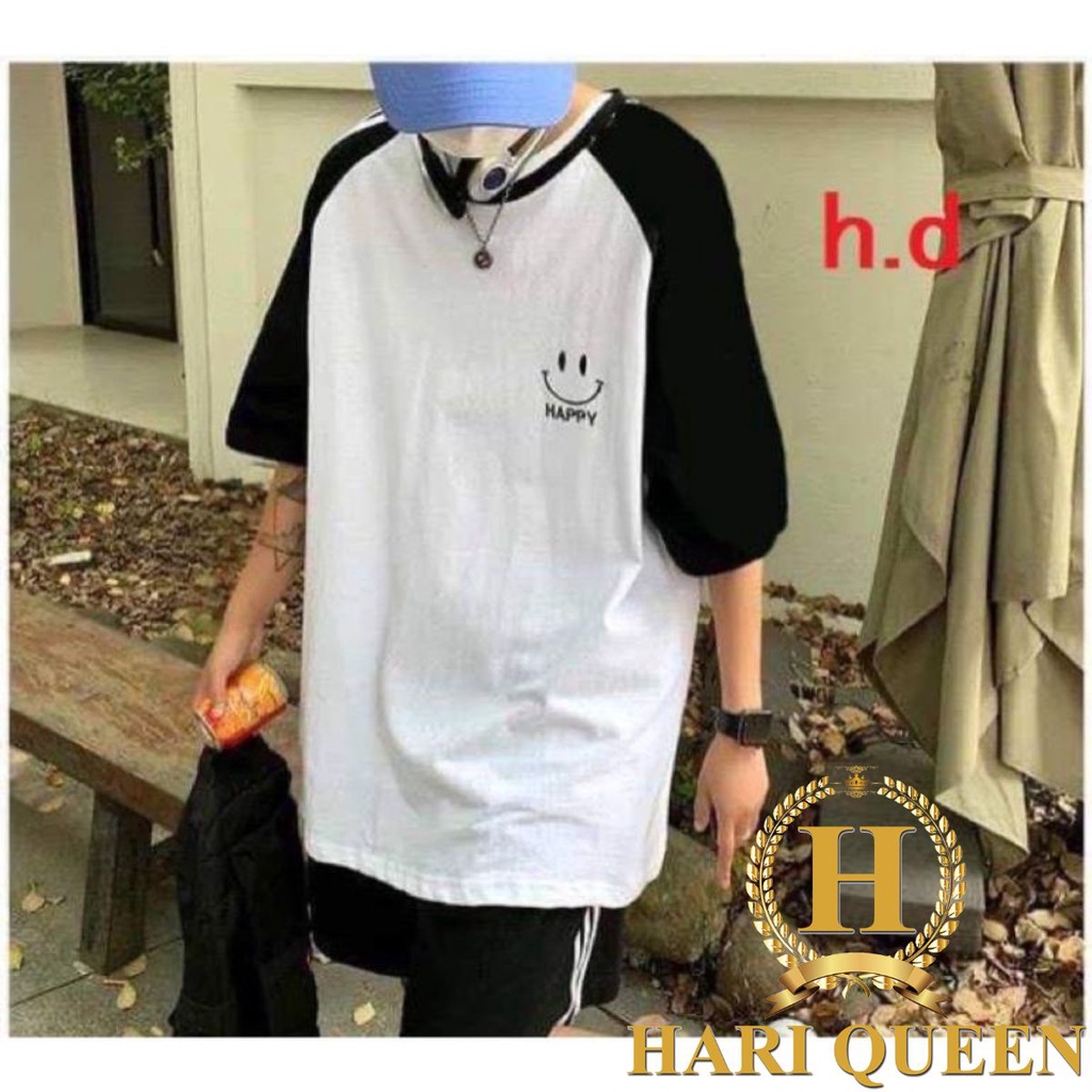 Sét áo thun nam nữ Japlang mặt cười Happy + quần đùi 3 sọc HARI
