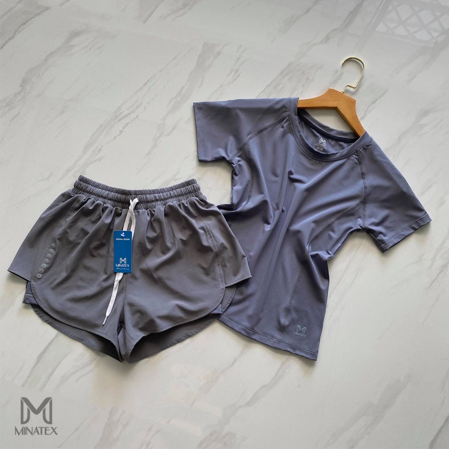 Bộ tập thể dục áo phông quần đùi thoáng mát Minatex - tập gym yoga earobic chạy bộ đap xe chơi cầu lông
