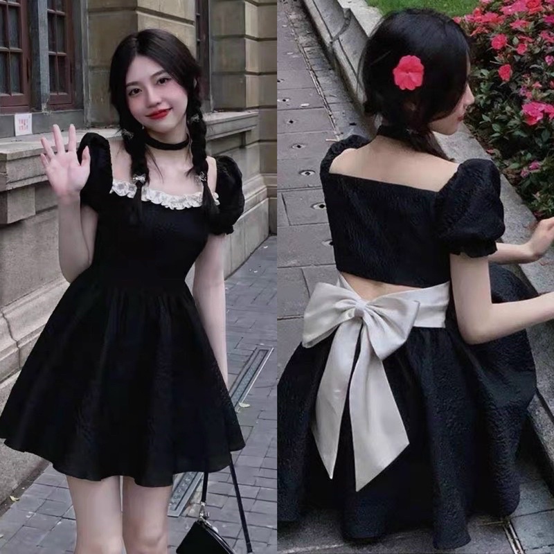 Đầm form babydoll xinh xắn, cổ vuông tay bồng