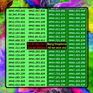Số đẹp VINA Giá Rẻ 400k List 2 Miễn Phí Đăng ký Chính Chủ Được Hưởng Nhiều Gói Khuyến Mãi Của Vinaphone