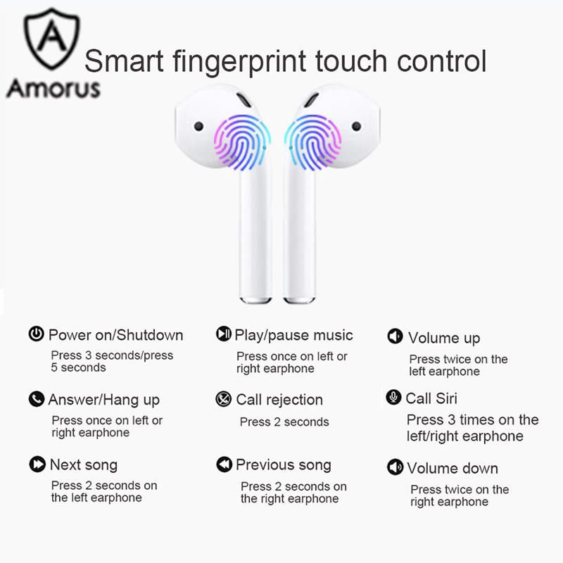 Tai Nghe Hai Tai Amorus Bluetooth 5.0 TWS Điều Khiển Cảm Ứng Thông Minh Kèm Hộp Sạc Màu Trắng