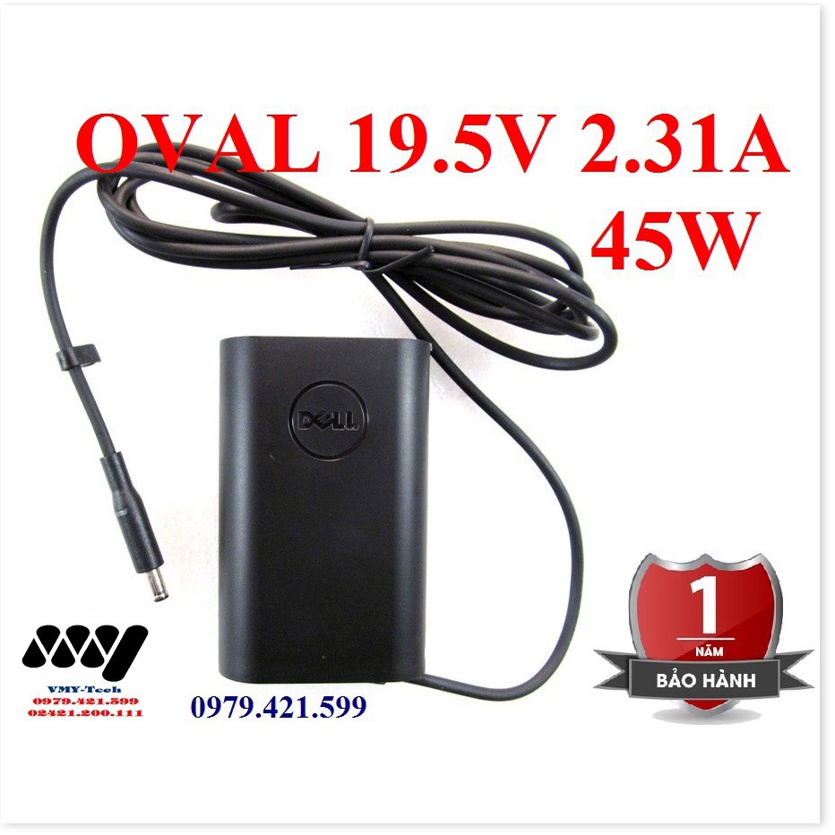 🔜 Sạc laptop Dell Oval 19.5V 2.31A 45W chân kim nhỏ - XPS 13 - Adapter kèm dây nguồn