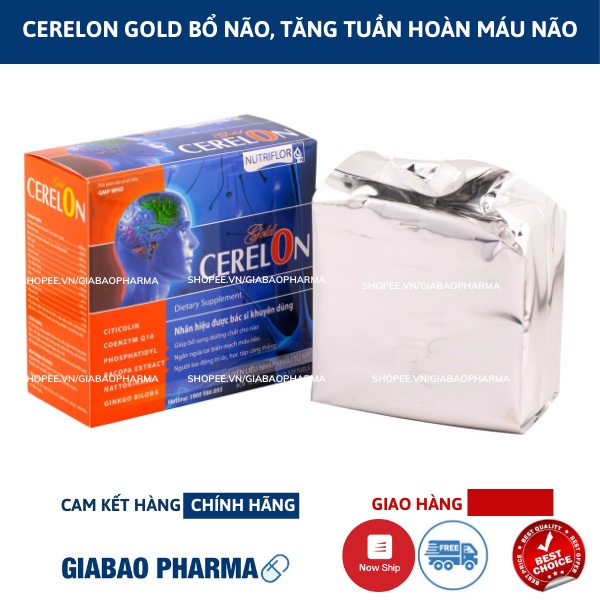 Hoạt Huyết Dưỡng Não CERELON GOLD Bổ Não ,Tăng Cường Trí Nhớ , Tăng Tuần Hoàn Máu Não - Hộp 100 Viên