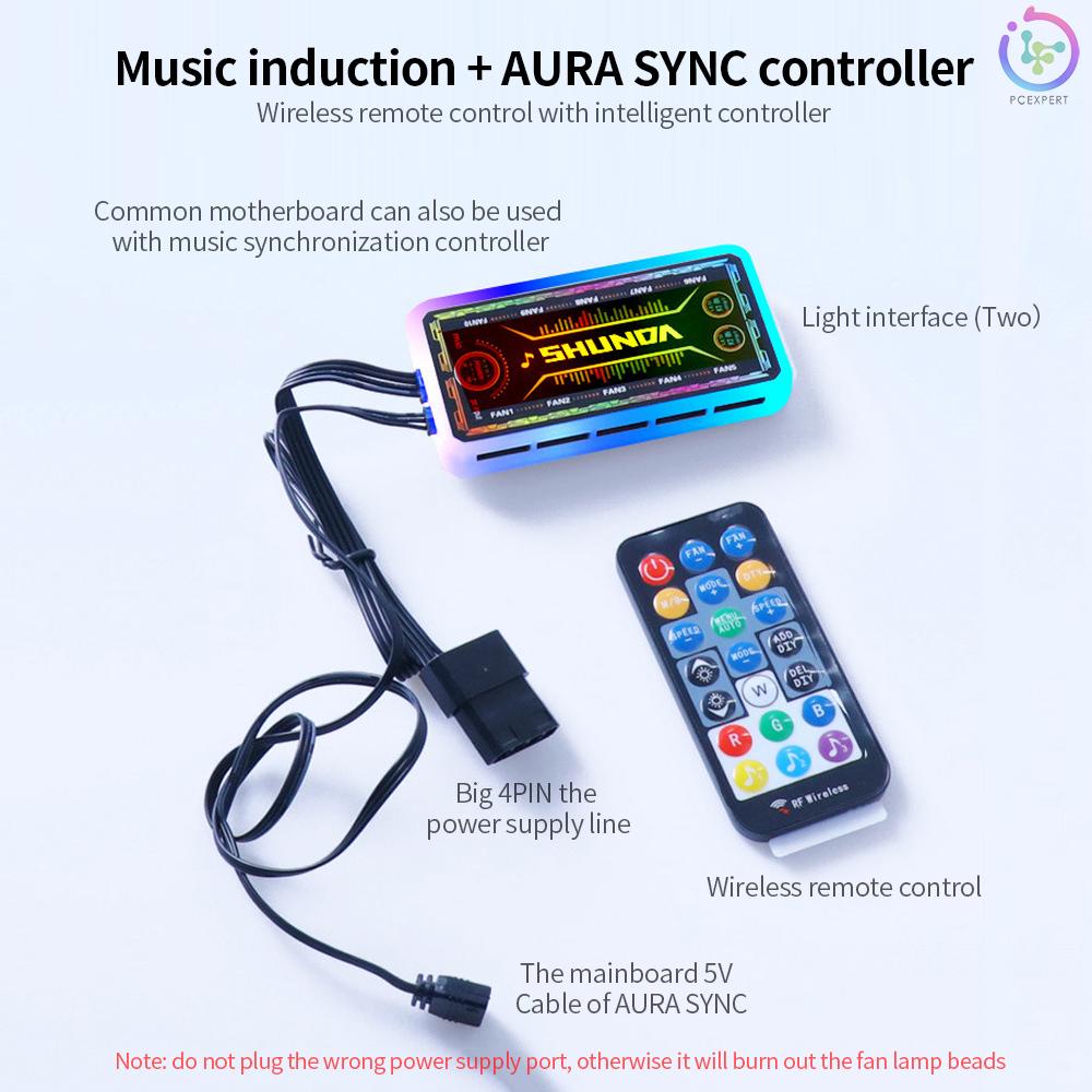 Music Rhythm + Motherboard Synchronous Controller Music Induction + AURA SYNC Controller RGB Fans Controller Remote Control