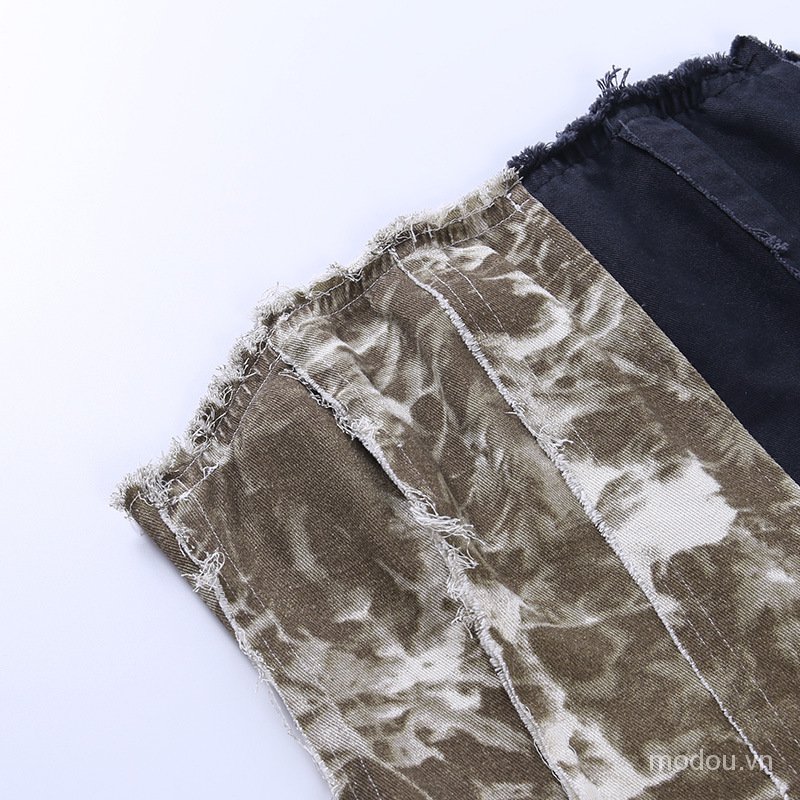 Áo ống denim kết hợp hai màu thời trang cho nữ 1lzh