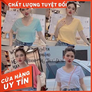 Áo phông cổ tim trơn nhiều màu